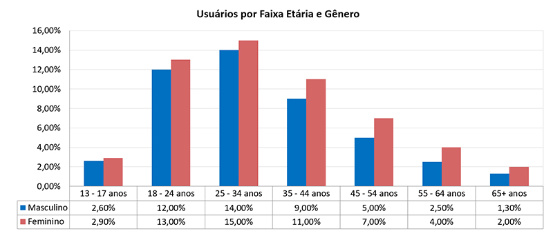 Grfico relao faixa etria do pblico nas Redes Sociais